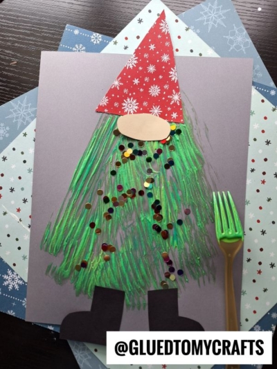 Fork Painted Christmas Tree Gnome Craft Idea