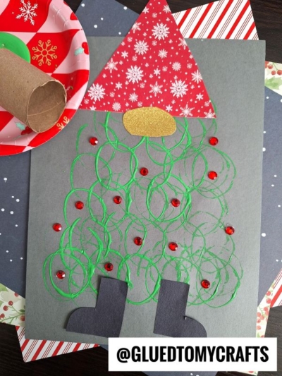 Toilet Roll Stamped Christmas Tree Gnome Craft Idea