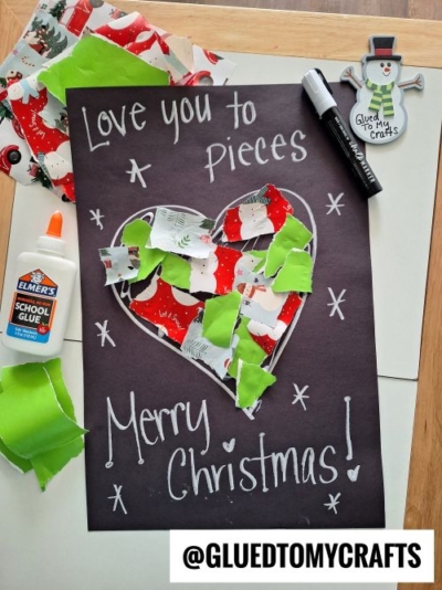 TORN WRAPPING PAPER LOVE YOU TO PIECES CHRISTMAS CRAFT