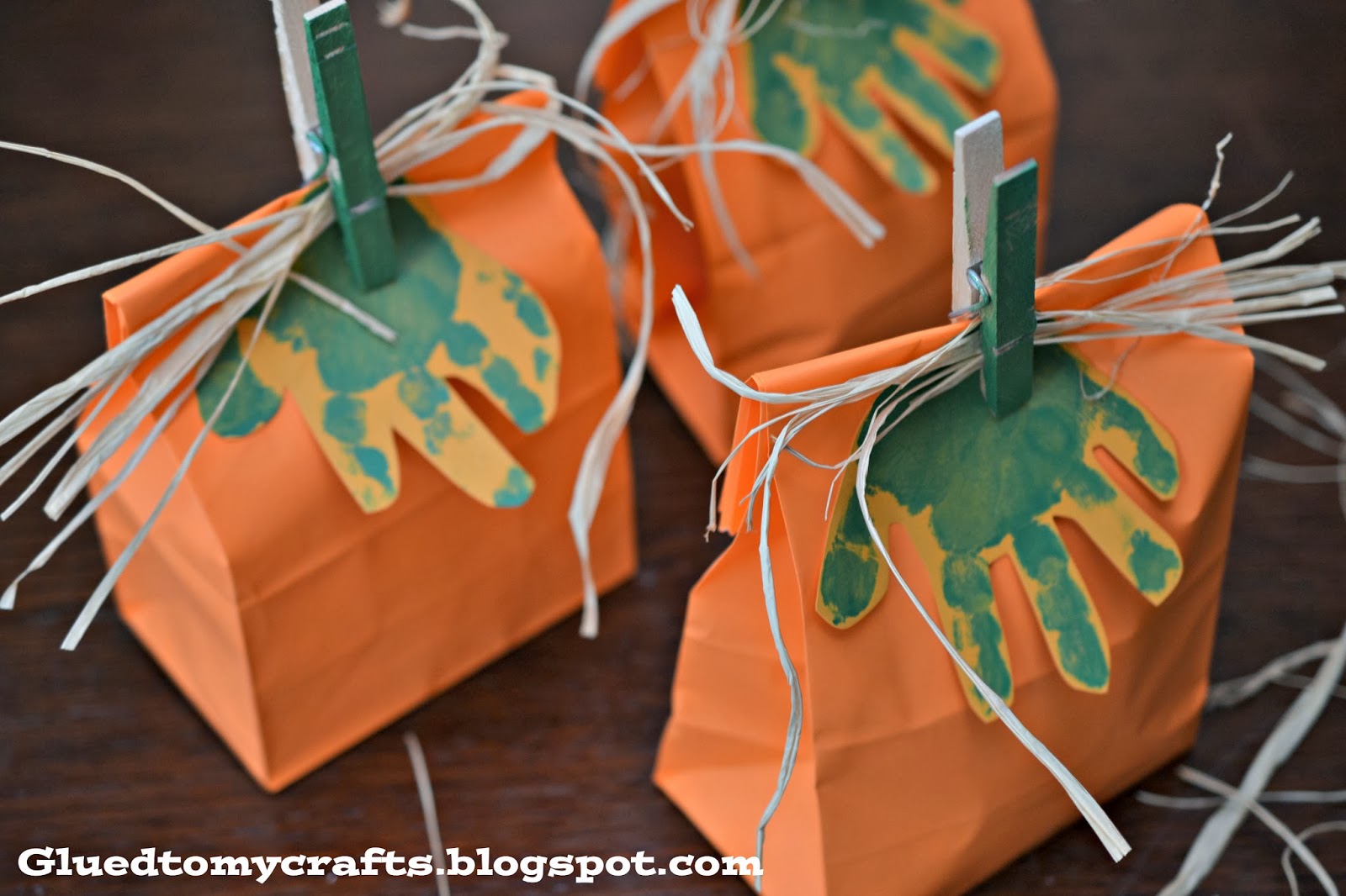 Handprint Pumpkin Gift Bags
