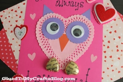 Paper Heart Doily Owl Card For Valentine's Day