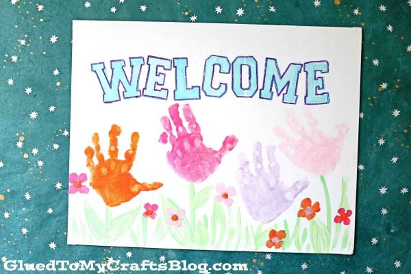 Painted Handprint Spring Welcome Sign
