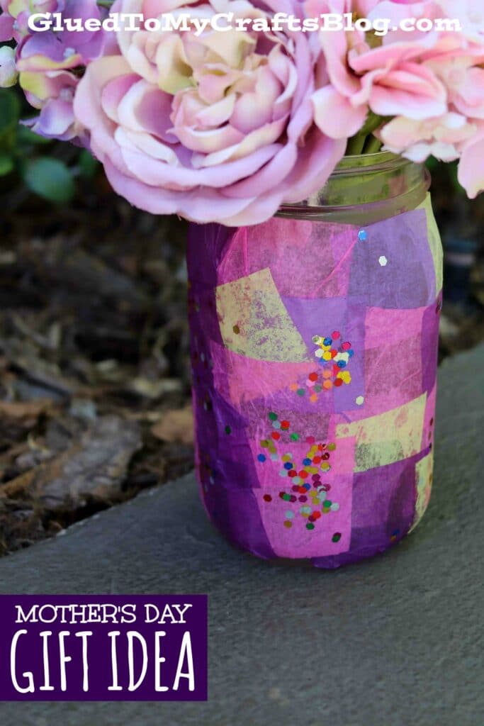 Tissue Paper Mosaic Mason Jar Vase