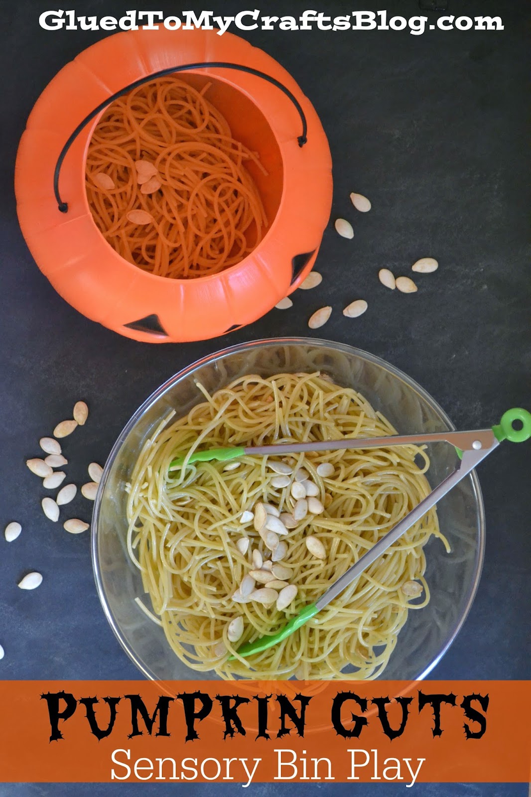 Pumpkin Guts {Sensory Bin Play} Kid Friendly Pumpkin Guts - Sensory Bin Idea For Halloween