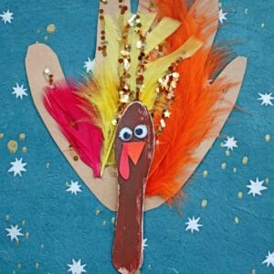 Scoop Stick & Handprint Turkey Puppets {Kid Craft}