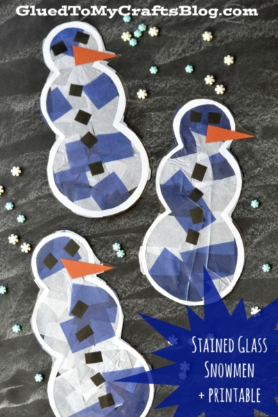 Stained Glass Snowmen Winter Craft