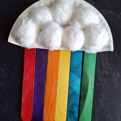Cotton Ball & Popsicle Stick Rainbow Craft Idea