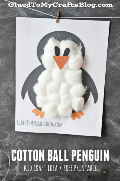 White Cotton Ball Penguin Craft Idea