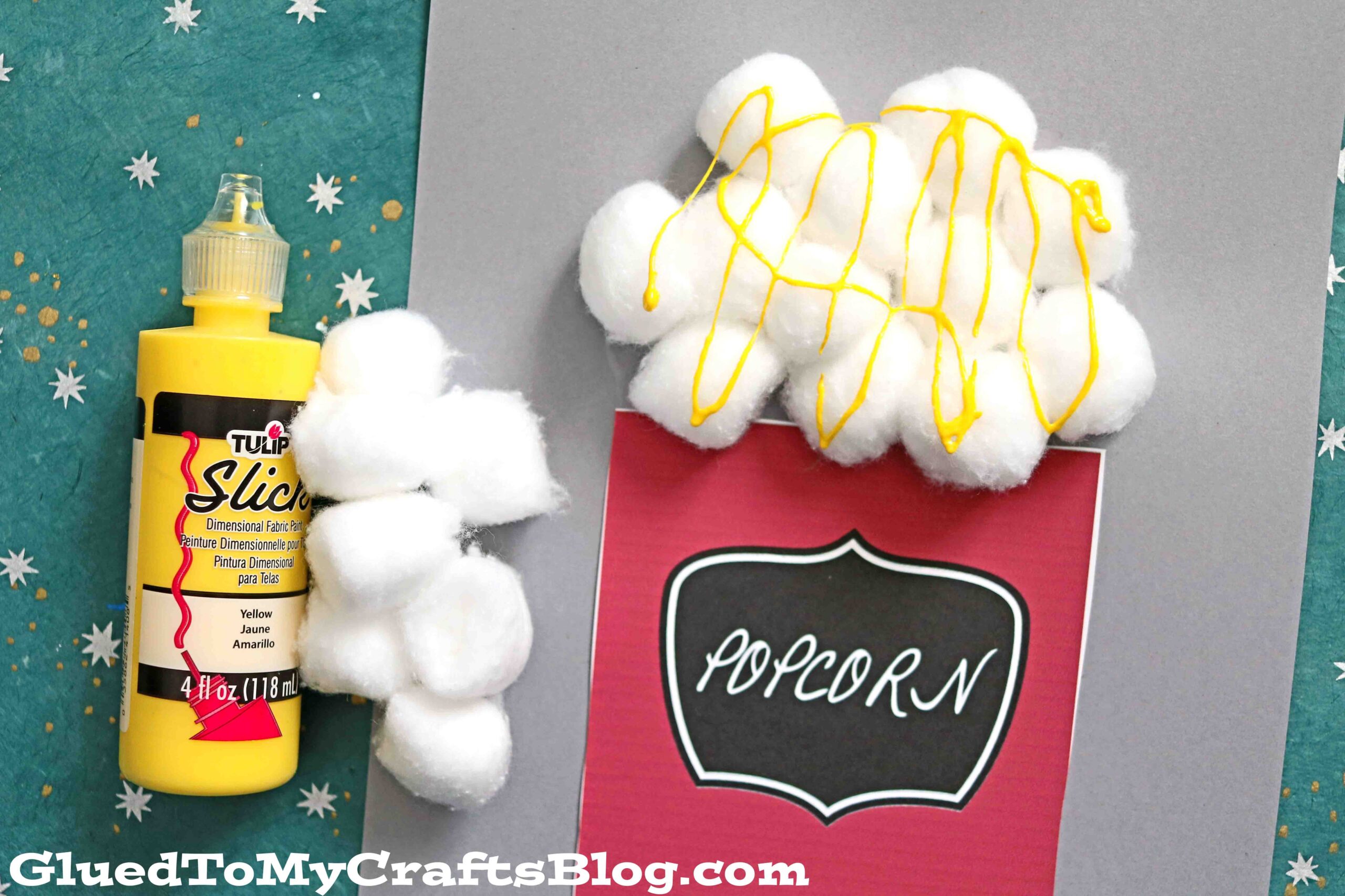 Cotton Ball Popcorn - Paper and Glue Kid Craft Idea
