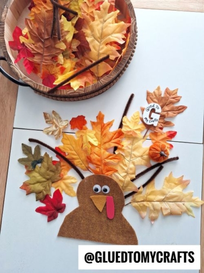 USE DECORATIVE LEAVES, PIPE CLEANERS AND FELT FOR THIS TABLE ACTIVITY