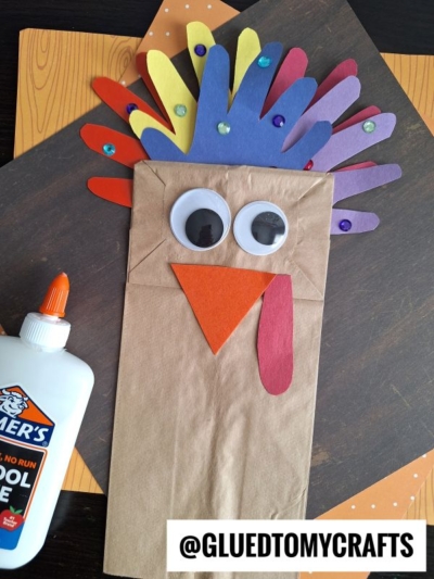 PAPER BAG AND HANDPRINT FEATHER TURKEY