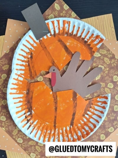 PAPER PLATE TURKEY HIDING IN A PUMPKIN CRAFT