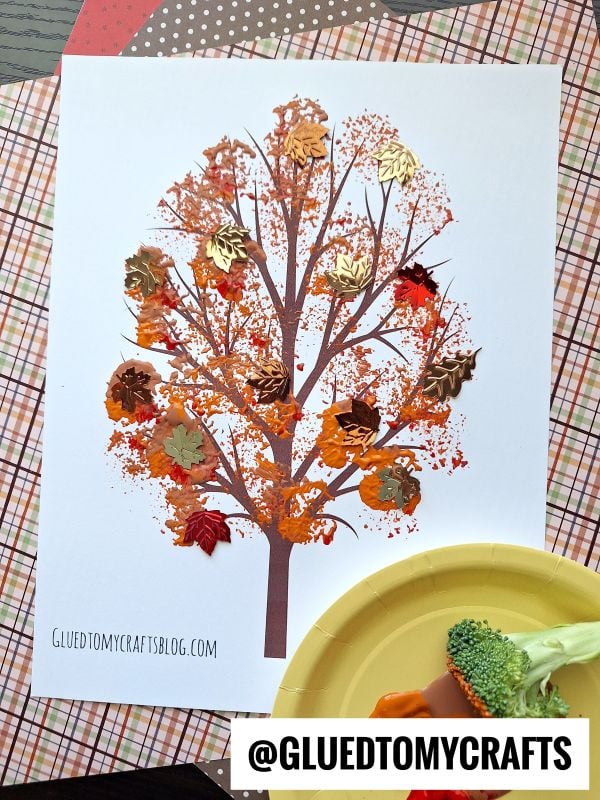 Broccoli Stamped Fall Tree Craft Idea