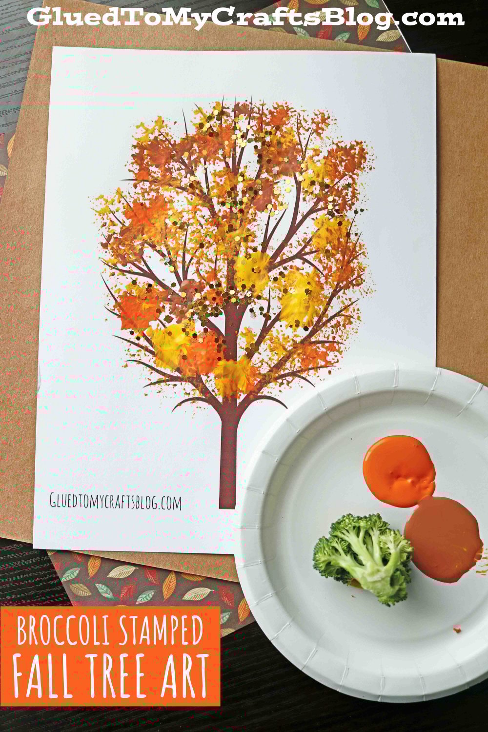 Broccoli Stamped Fall Tree Craft Idea