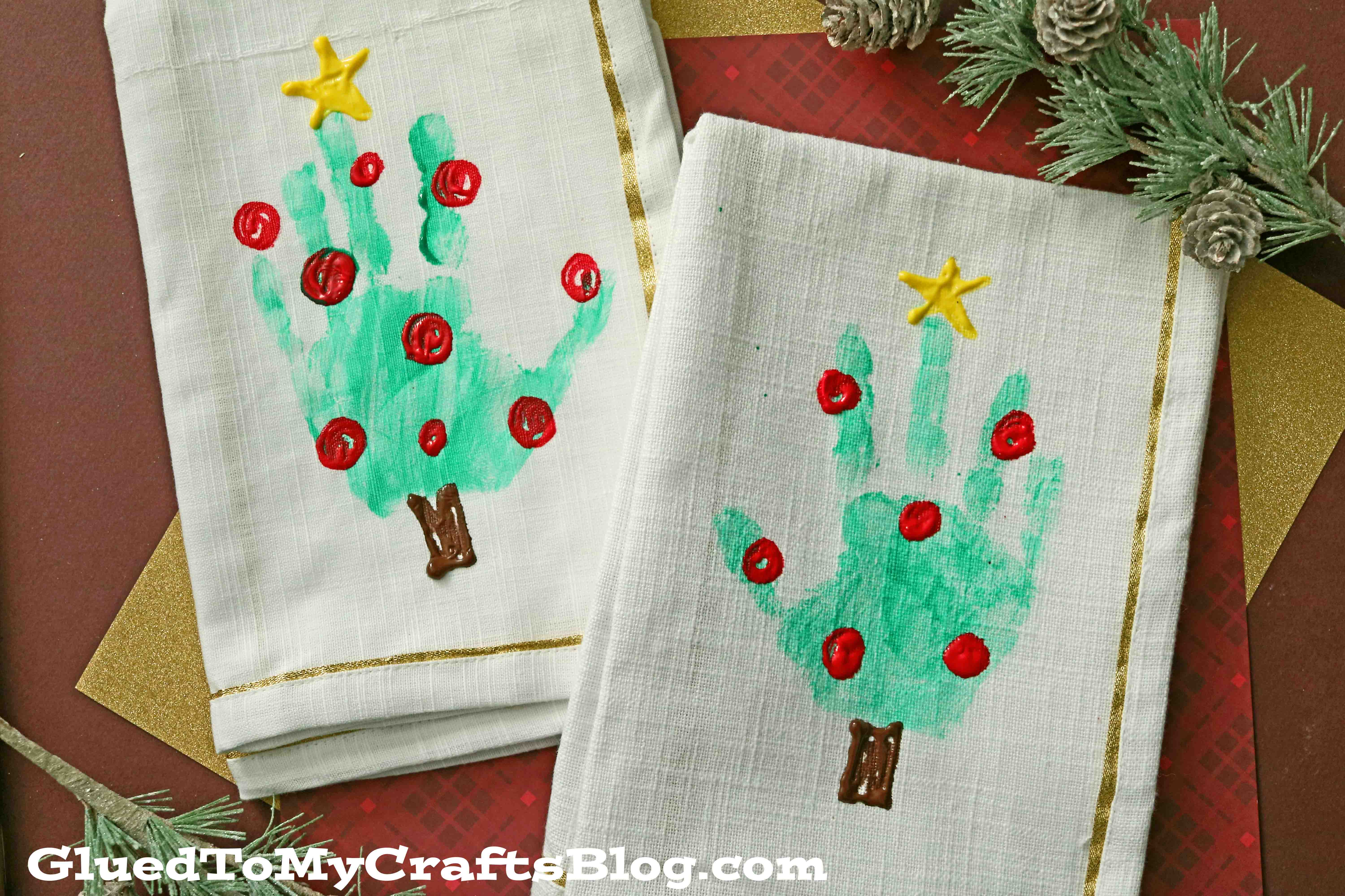 Handprint Christmas Tree Kitchen Towel {easy DIY gift} - It's Always Autumn