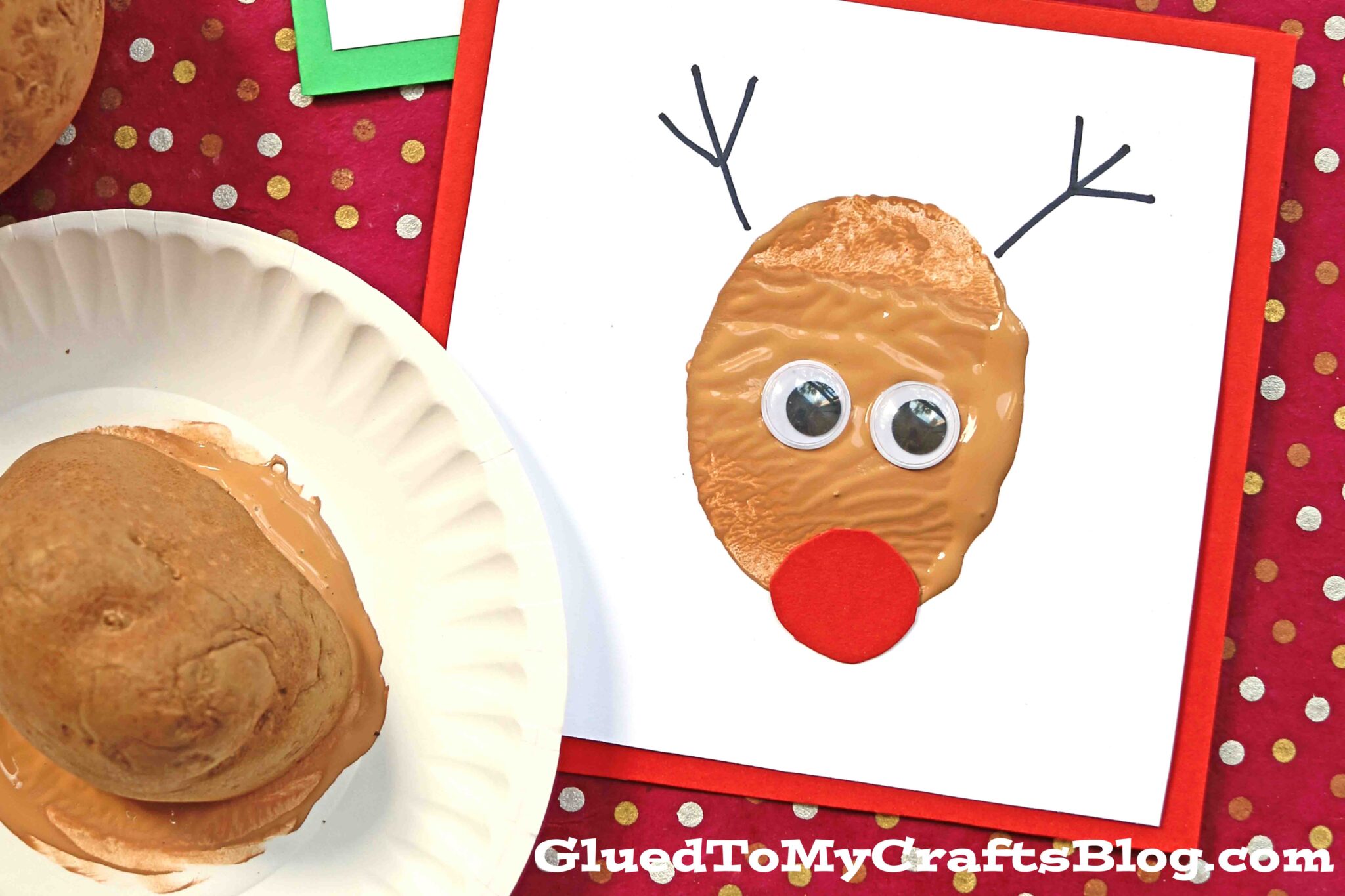 Handmade Potato Stamped Reindeer Card