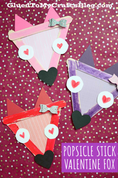 Popsicle Stick Valentine Foxes - Kid Craft Idea For Valentine's Day