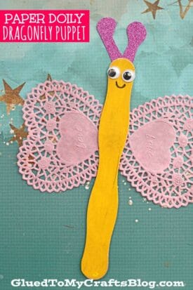 Paper Heart Doily Dragonfly Puppets - Kid Craft