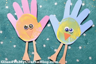 Handprint Cutout & Potato Stamped Baby Birds