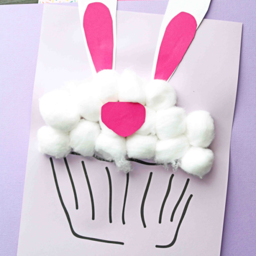 Cotton Ball Bunny Cupcake Craft Idea