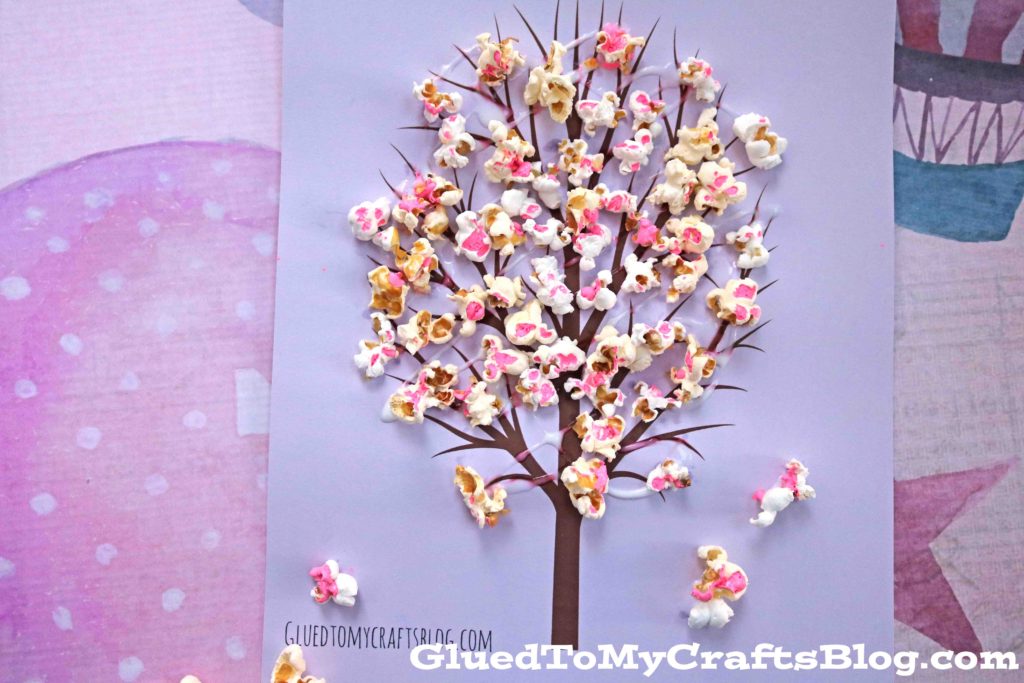 Cherry Blossom Popcorn Tree Kid Craft W Free Printable Template Cherry Blossom Popcorn Tree Kid Craft W Free Printable Template Glued To My Crafts