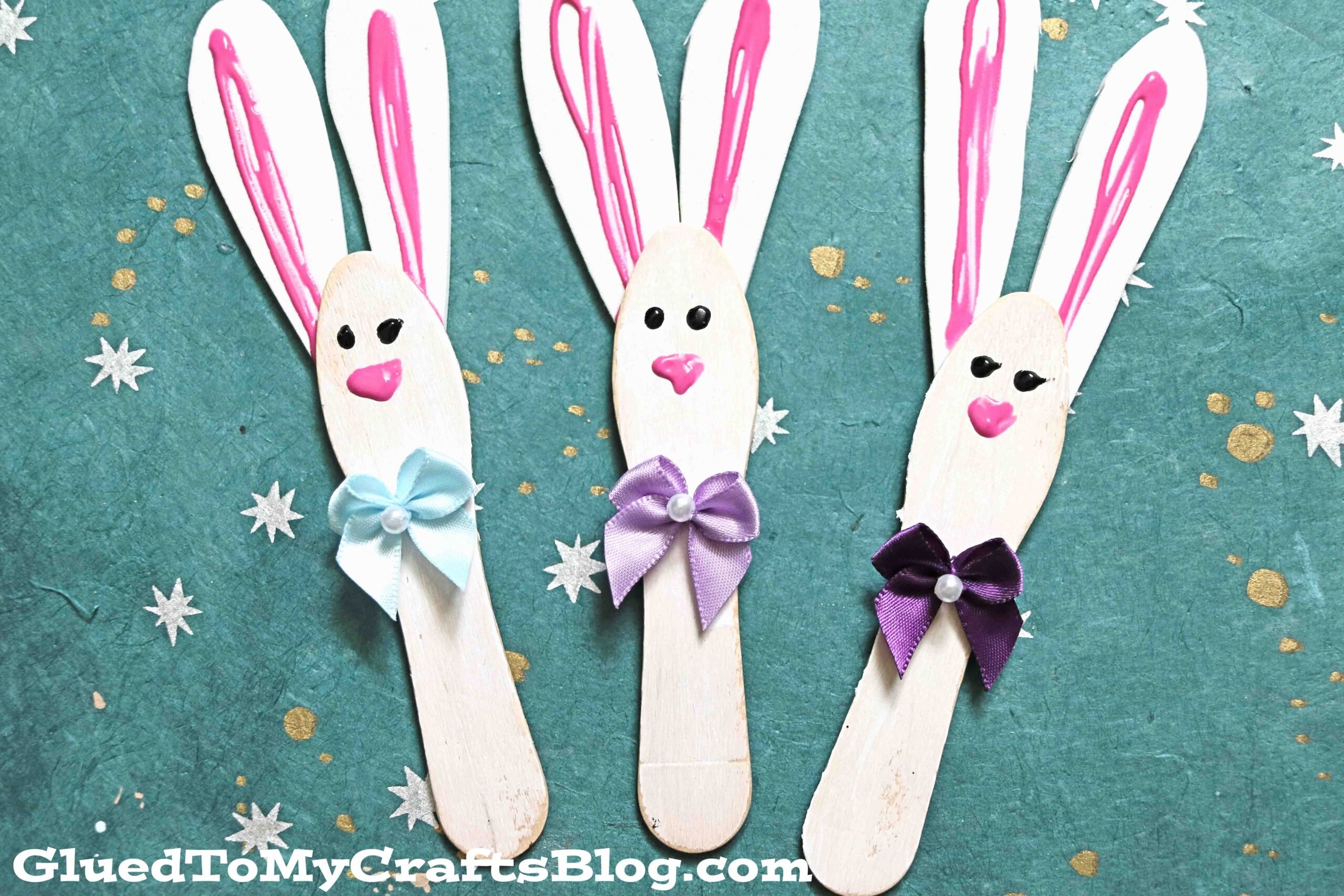 Wooden Scoop Stick Easter Bunnies - Kid Craft Idea