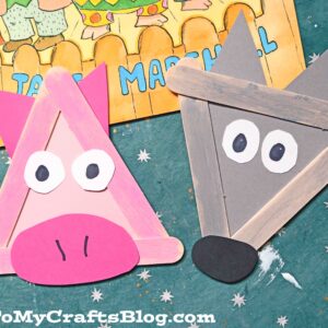 Popsicle Stick Three Little Pigs and Wolf - Kid Craft