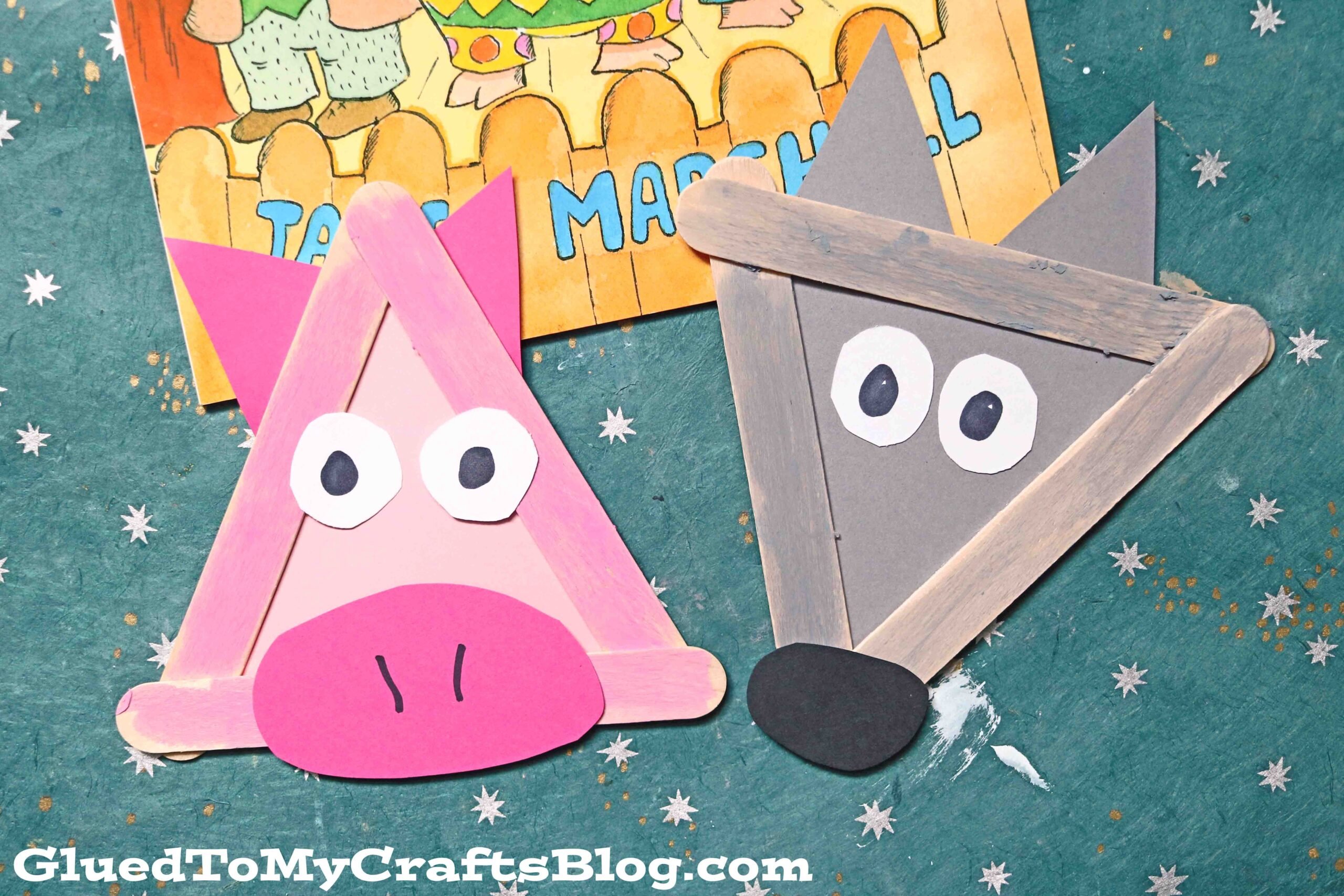 Popsicle Stick Three Little Pigs and Wolf - Kid Craft