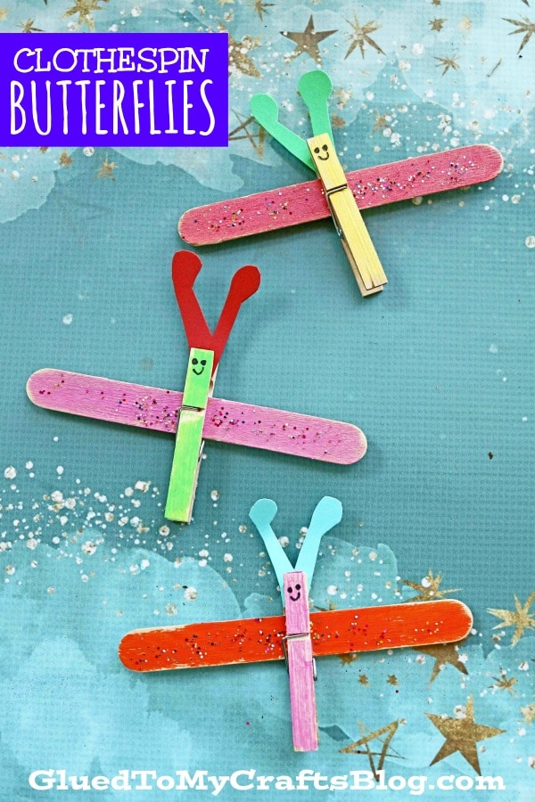 Clothespin & Popsicle Stick Butterflies Art Project For Spring