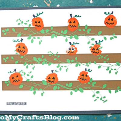 Pom Pom Painted Pumpkin Patch On Paper - Fall Kid Craft Idea