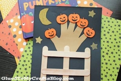 Popsicle Stick Five Little Pumpkins On A Fence