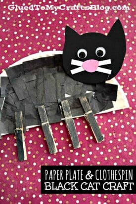 Paper Plate & Clothespin Black Cat - Halloween Kid Craft