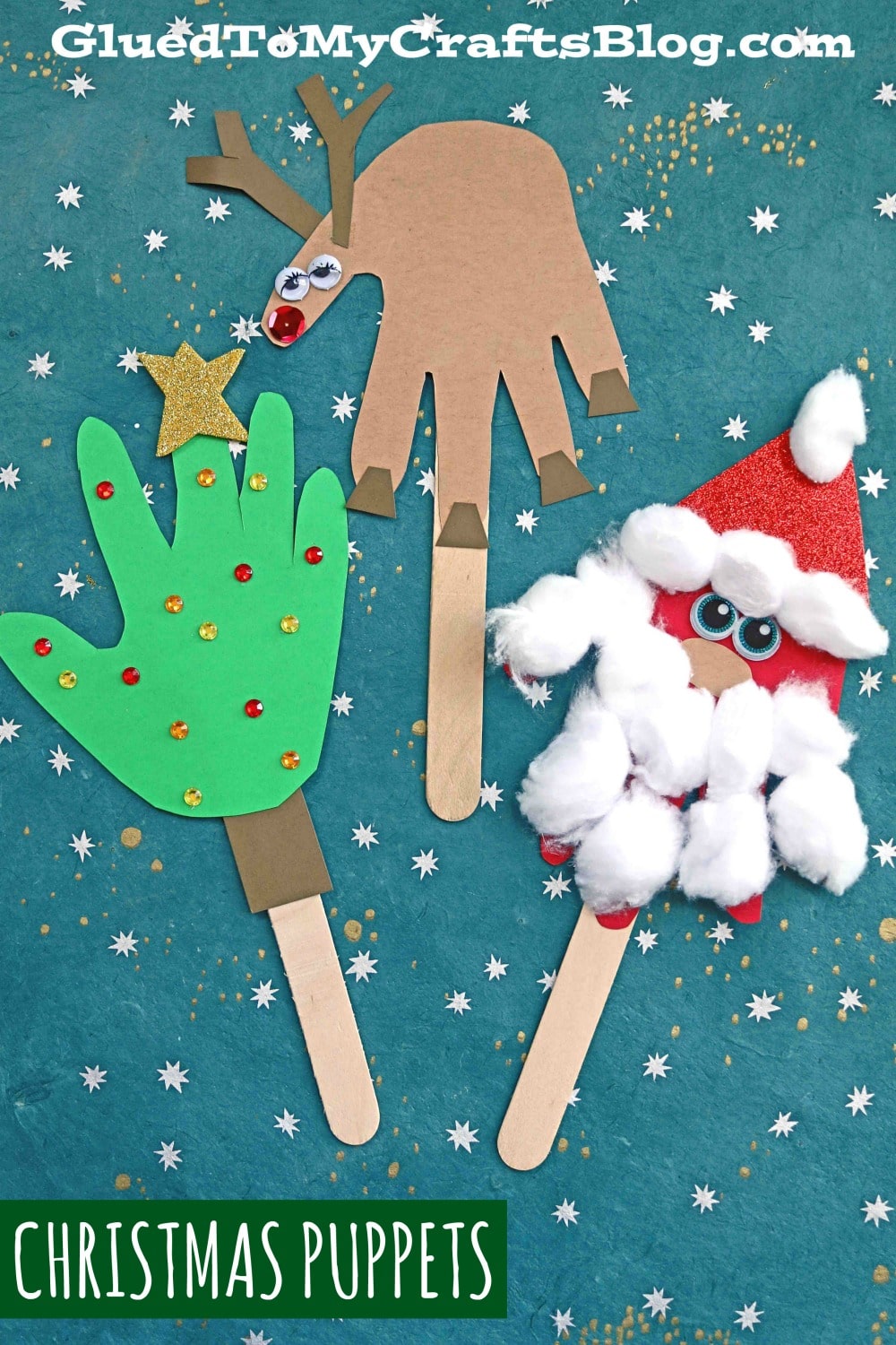 Craft Stick Handprint Christmas Puppets
