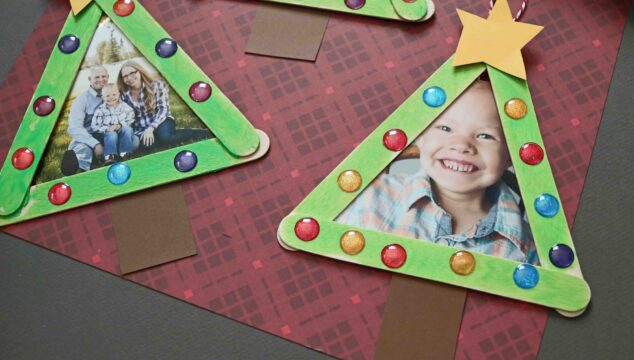 Popsicle Stick Christmas Tree Frame Ornaments - Kid Craft