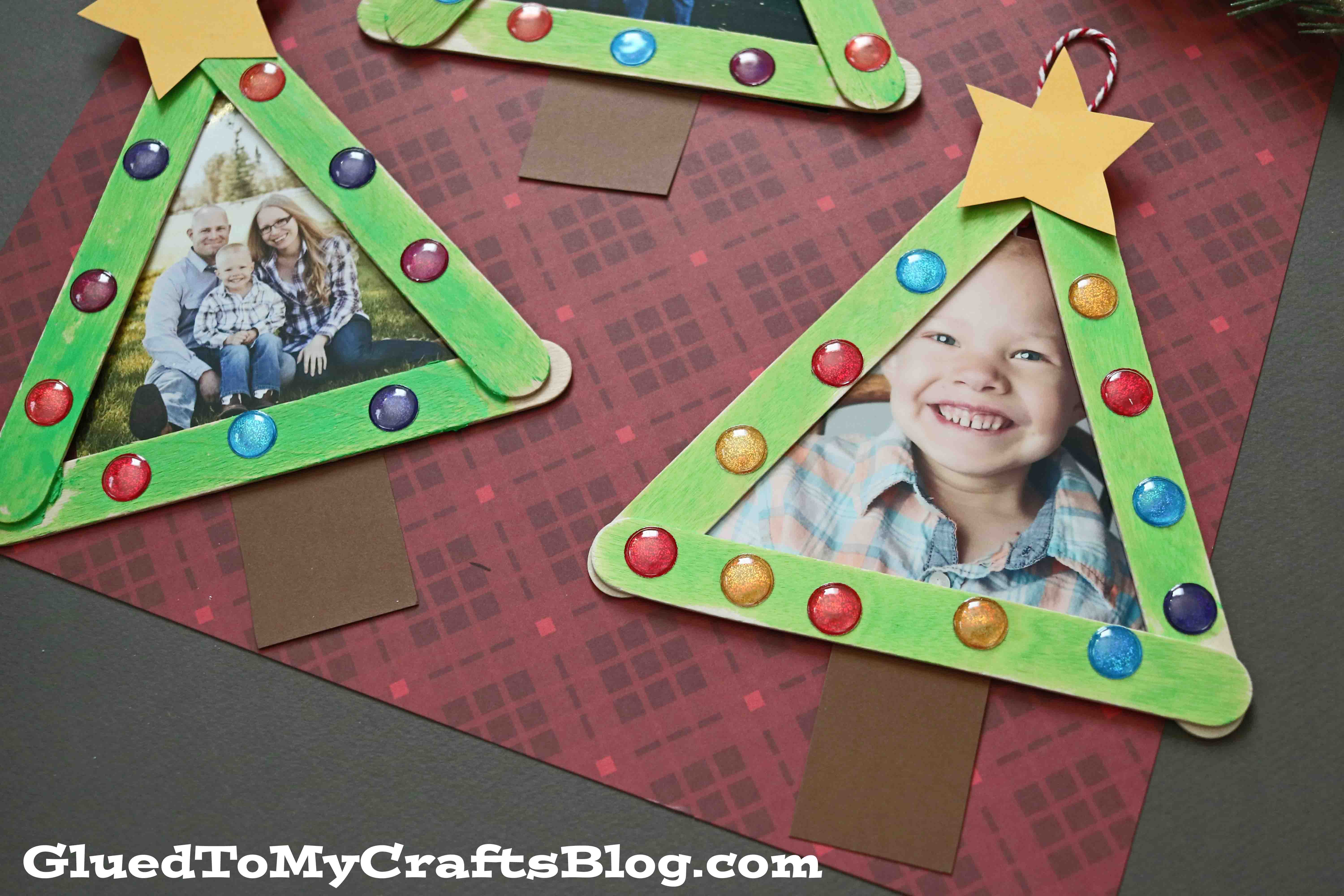 Popsicle Stick Christmas Tree Frame Ornaments - Kid Craft