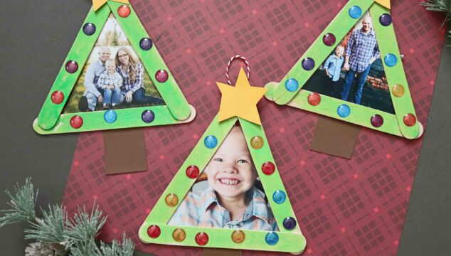 Popsicle Stick Christmas Tree Frame Ornaments - Kid Craft