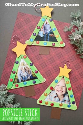 Popsicle Stick Christmas Tree Frame Ornaments - Kid Craft