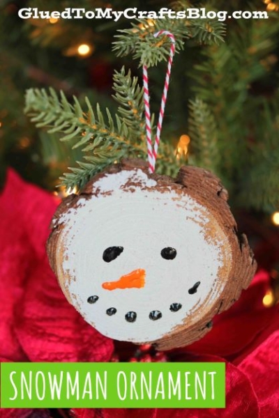 Wood Slice Snowmen Ornament