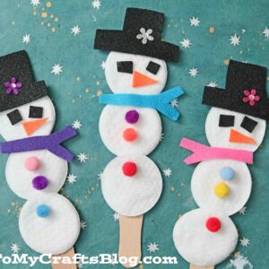 Cotton Pad Snowman Puppets - Winter Kid Craft Idea