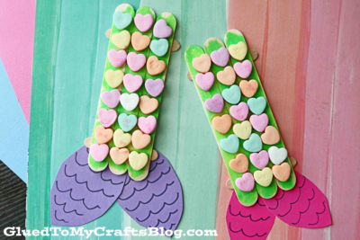Popsicle Stick & Conversation Heart Valentine Mermaid Tails