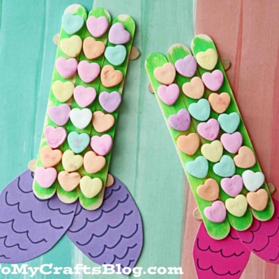 Popsicle Stick & Conversation Heart Valentine Mermaid Tails