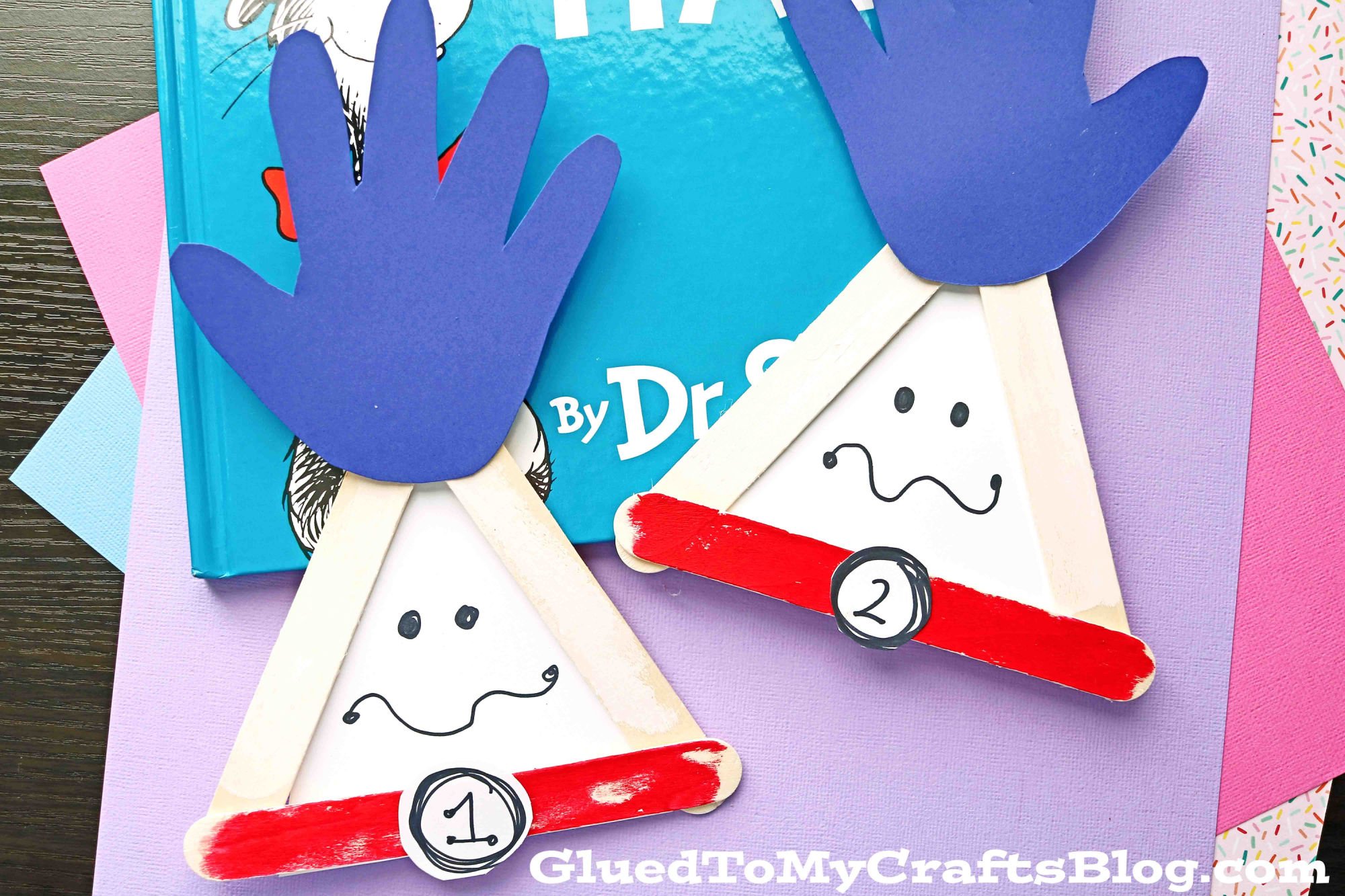 Popsicle Stick Thing 1 & 2 - Cat In The Hat Craft