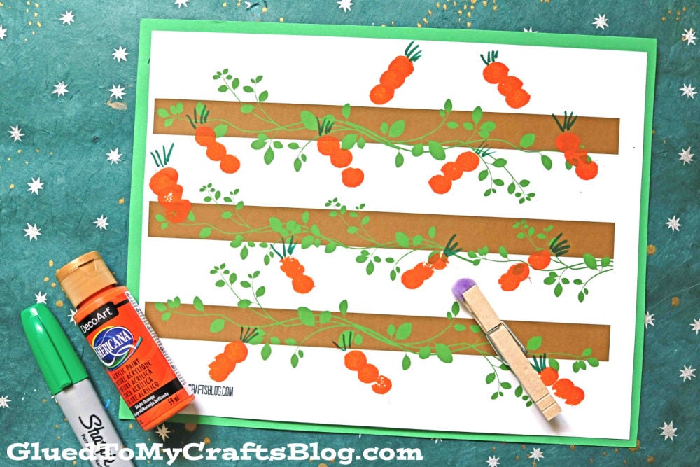 Pom Pom Painted Carrot Patch - Easter Craft Idea For Kids