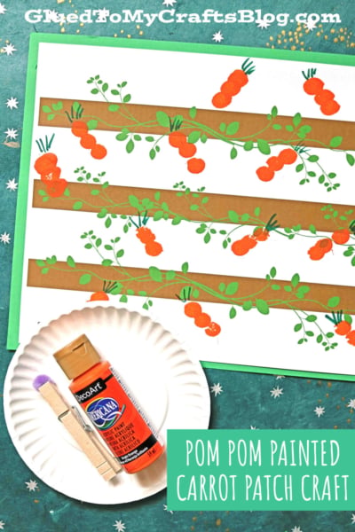 Pom Pom Painted Carrot Patch - Easter Craft Idea For Kids