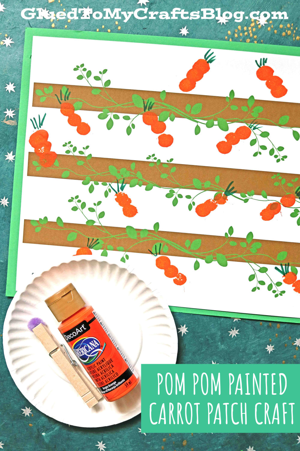 Pom Pom Painted Carrot Patch - Easter Craft Idea For Kids