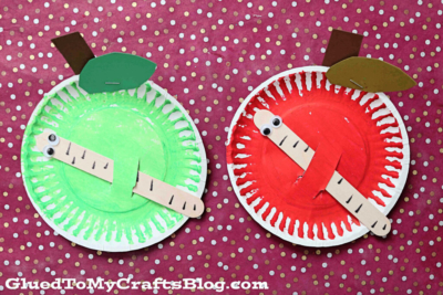 Paper Plate Apple w/Popsicle Stick Worm - Kid Craft
