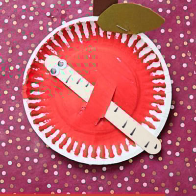 Paper Plate Apple w/Popsicle Stick Worm - Kid Craft