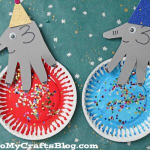 Handprint Elephant On Paper Plate Ball - Circus Craft Idea For Kids