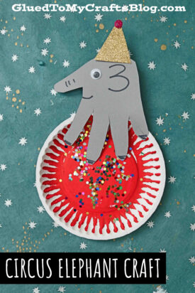 Handprint Elephant On Paper Plate Ball - Circus Craft Idea For Kids