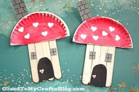 Paper Plate & Popsicle Stick Mushroom Fairy House - Kid Craft